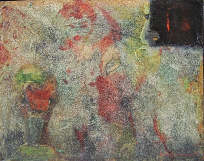 HOLLINGSWORTH, Alvin C. Abstract Nude.: Mixed media on masonite. Signed lower right. Alvin Carl Hollingsworth (African-American, 1928 - 2000). Inscribed 'Barbara Perrin' verso possibly from collection of the artist out of Ontario Canada. Di