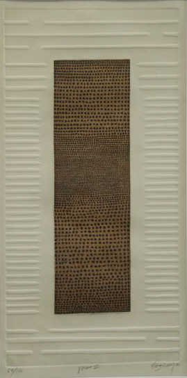 IRIZARRY, Marco. 1970 Color Intaglio Print with: Embossing. "Forma II" 68/100. Pencil signed, dated, titled and numbered in lower margin. Label verso indicates that this print was exhibited and won a prize at the "Primera Bienal de Grabado Latinamer