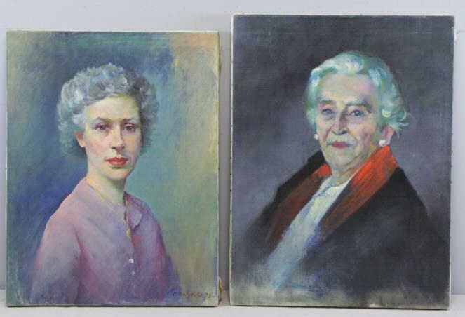 BERNATSCHKE, Rudolf. Two Oil on Canvas Portraits: of Ladies. One signed and dated 73 lower right, other apparently unsigned. Rudolf Anton Bernatschke (Austrian/American, 1913). From a Mt. Vernon, NY storage location. Dimensions: 22.5" high x 17.5" wi