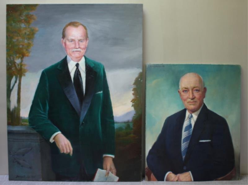BERNATSCHKE, Rudolf. Two Oil on Canvas Portraits.: Portrait of Gentleman in green jacket - signed and dated 1995 lower left. Portrait of an elderly gentleman signed and dated 84 upper left. Rudolf Anton Bernatschke (Austrian / American, b. 1913). From