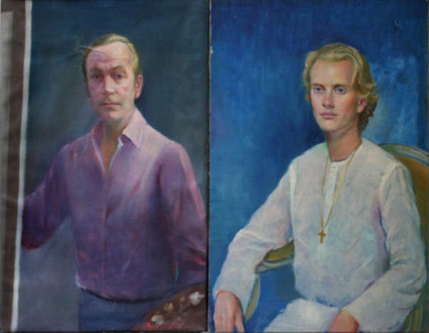 BERNATSCHKE, Rudolf. Two Oil on Canvas Portraits: of Men. Self portrait (?) unsigned, portrait of a young man signed and dated 1973 upper right. Rudolf Anton Bernatschke (Austrian / American, b. 1913). From a Mt Vernon, NY storage location. Dimension