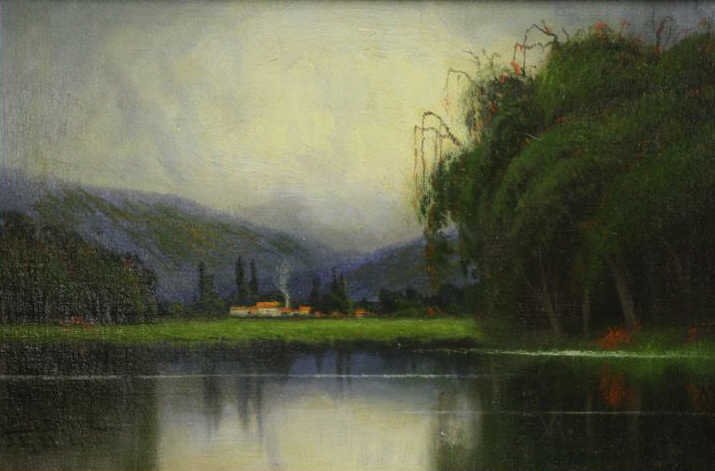 STUART, James E. Oil on Board. "Sacramento River, (1 of 5)