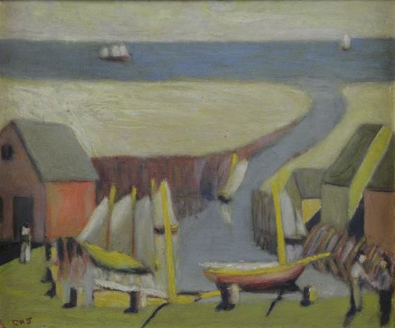 Initialed D.J.K. Oil on Masonite. Harbour Scene. (1 of 6)