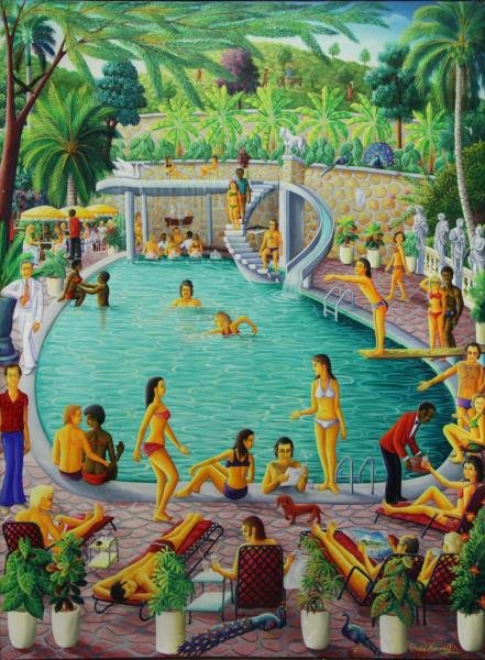 NORMIL, Andre. Oil on Canvas. Resort Pool Scene. (1 of 9)