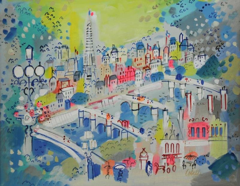 COBELLE, Charles. Oil on Canvas. View of Paris. (1 of 5)