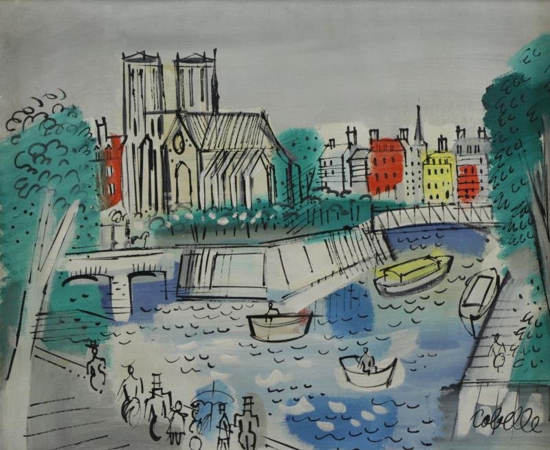 COBELLE, Charles. Oil on Canvas. Seine River Scene (1 of 5)