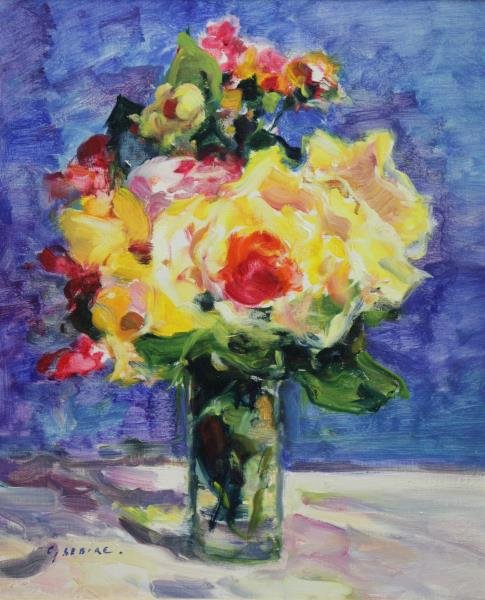 SEBIRE, Gaston. Oil on Canvas. "Bouquet Aux Roses" (1 of 5)