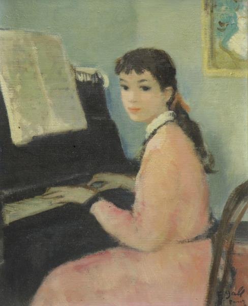 GALL, Francois. Oil on Canvas. Girl Playing Piano. (1 of 6)