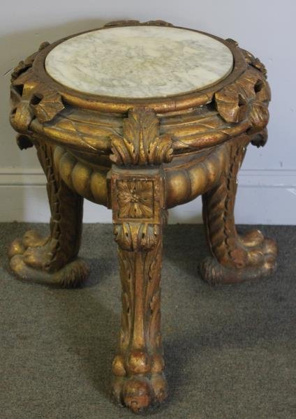 19th Cent Giltwood Paw Footed Marble Top (1 of 6)