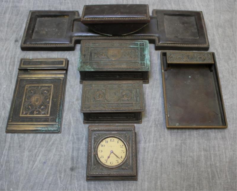 TIFFANY. Bronze Partial Desk Set with Brown (1 of 10)