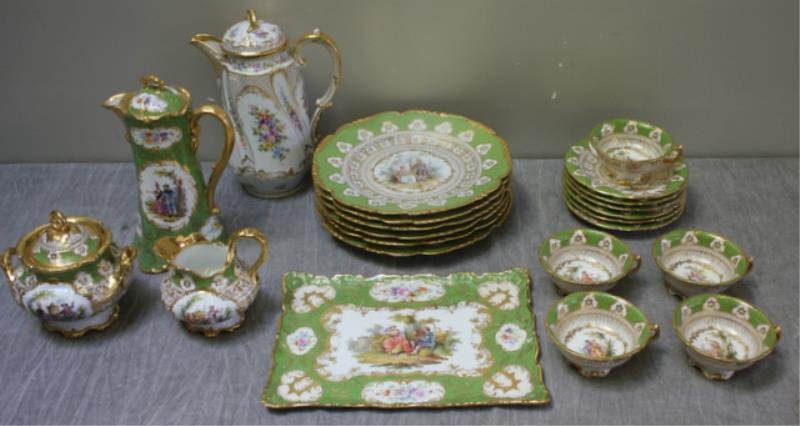 Green and Gilt Dresden Dessert Set. (1 of 10)
