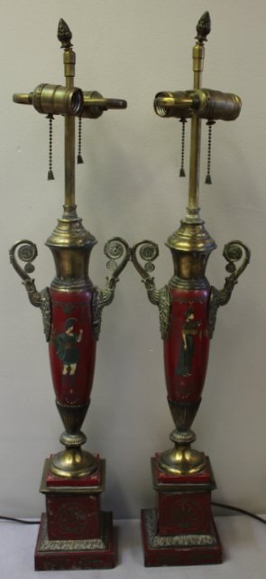 Pair Of Antique Tole Lamps. (1 of 7)