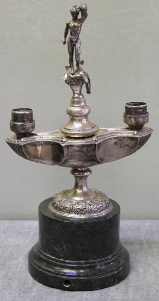 SILVER. .800 Silver Double Burner Oil Lamp. (1 of 7)
