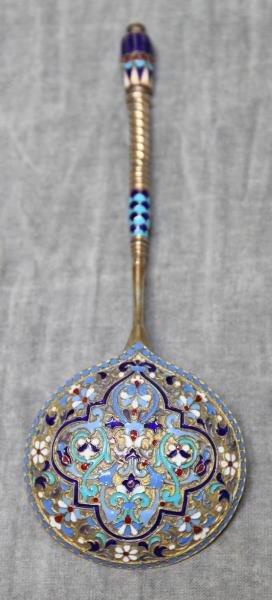 SILVER. Gilt Silver and Enameled Russian Spoon. (1 of 5)
