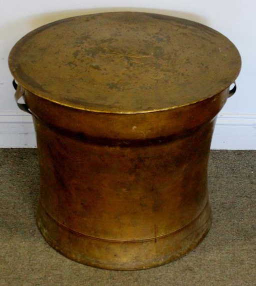 Midcentury Gilt Metal Asian Style Drum Side Table