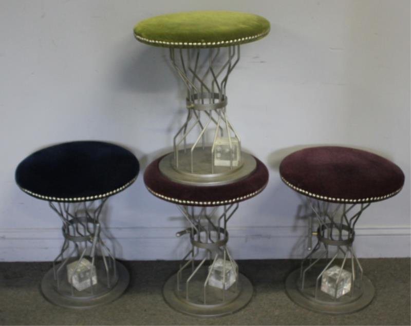 Midcentury Set of 4 Steel Base Gaming Stools. (1 of 3)