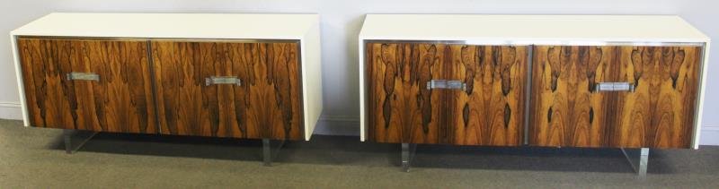 Midcentury Pair White Lacquer & Rosewood Cabinet. (1 of 6)