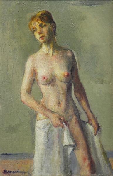 BRACKMAN, Robert. Oil on Canvas of a Nude. "Study: #27". Signed lower left and further signed and inscribed verso. Robert Brackman (American/Russian, 1898 –1980). From a Tarrytown, NY estate. Dimensions: 12" high x 8" wide. Condition: Good.
