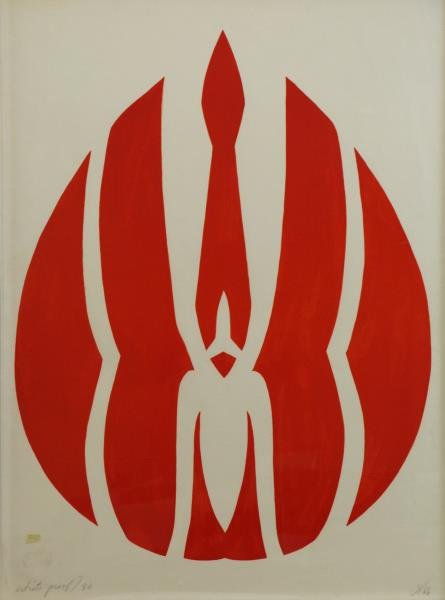 YOUNGERMAN, Jack. 1966 Signed Serigraph.: Monogrammed and dated lower right, inscribed 'artist's proof/90' lower left. Jack Youngerman (American, b. 1926). From a Long Island, NY estate. Dimensions: 31" high x 23" wide. Condition: Good, frame