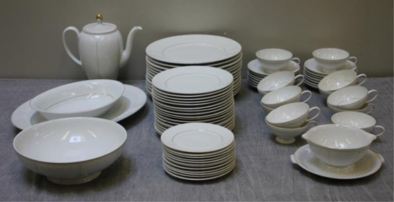 Rosenthal Porcelain "White Velvet" Dinner Service: for 12 plus serving pieces. Includes: 13 dinner plates (10.25"), 18 luncheon / salad plates (7.75"), 13 cups, 14 saucers, 12 bread and butter plates (6.25", a gravy boat (8.25" diameter), round vegeta