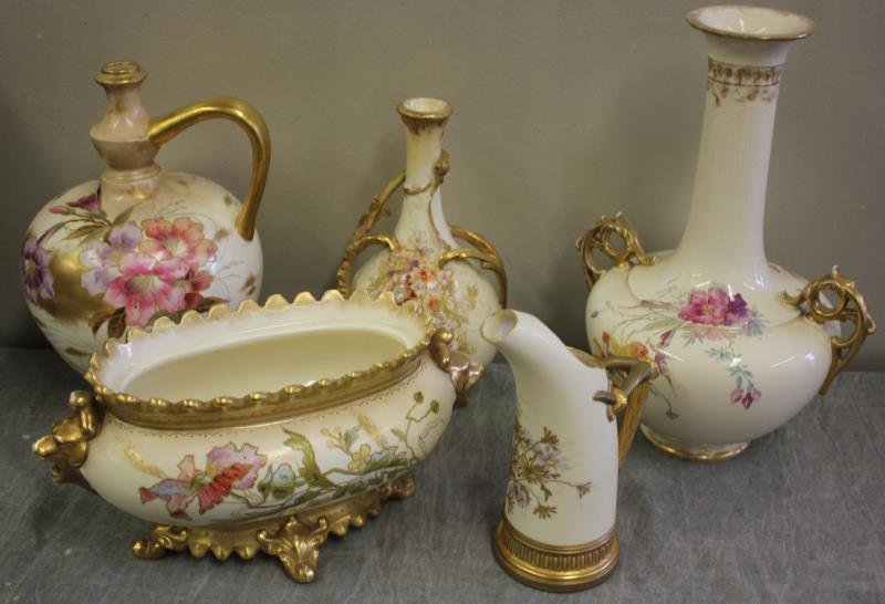 Lot Of Royal Bonn & Royal Worcester: 4 Royal Bonn and 1 Royal Worcester, the tallest measuring 12.5" Condition: "Man" with restoration .