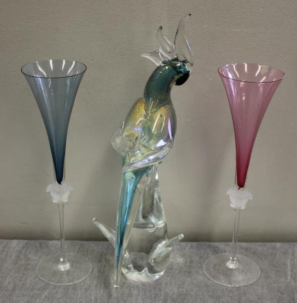 Vintage Glass Lot To Inc ,A Venetian parrot & 2: Versace Glasses 14.75" tall . Condition: good