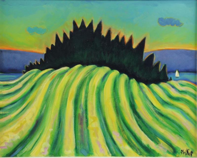 BARTER, Philip. Oil on Canvas "Hayfield Hog Bay (1 of 5)