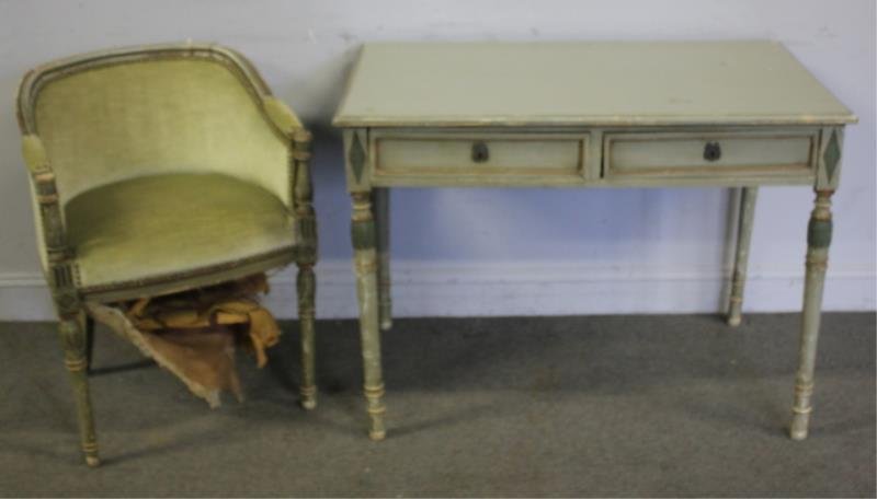 Antique Gustavian Style 2 Drawer Table & Chair. (1 of 9)