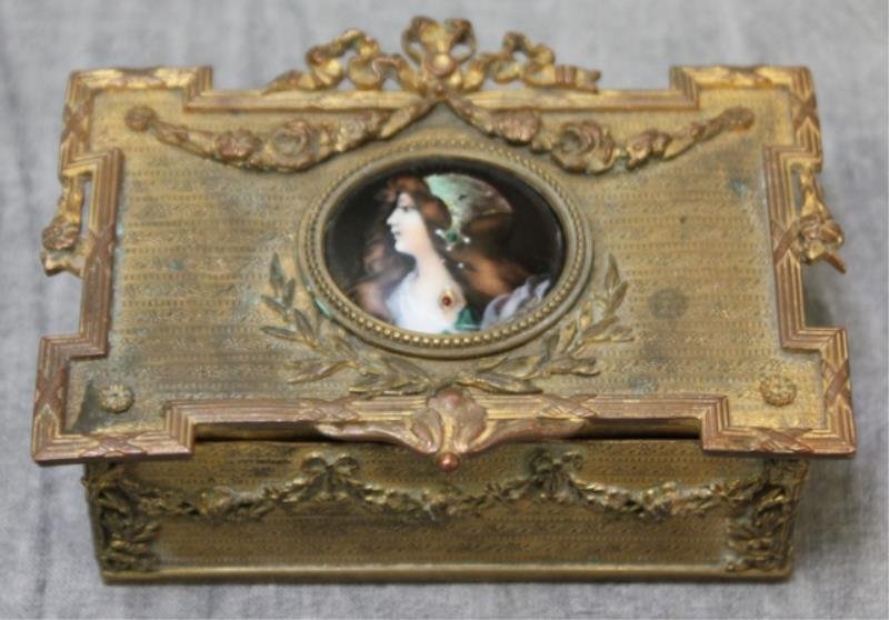 Gilt Bronze Box with Ribbon and Enamel (1 of 6)