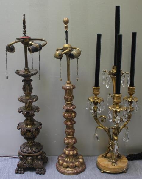 2 Antique Wooden Candlesticks Mounted as Lamps. (1 of 7)