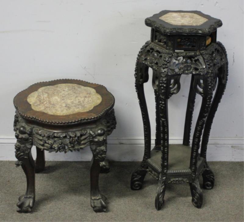 2 Chinese Carved Hardwood Tables with Marble (1 of 8)