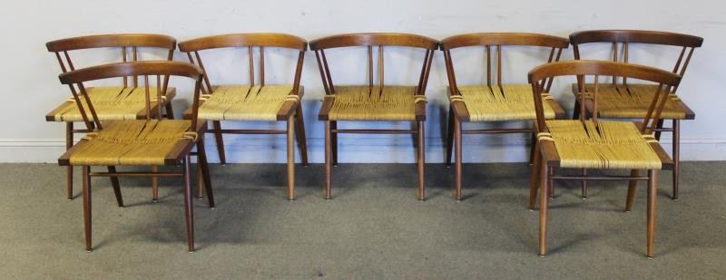 Set of 7 George Nakashima Grass Seated Chairs. (1 of 6)