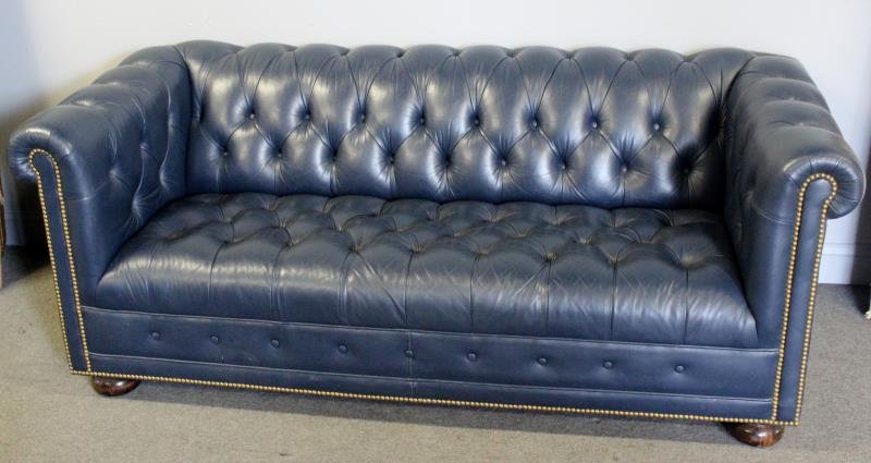 Navy Blue Leather Chesterfield Sofa