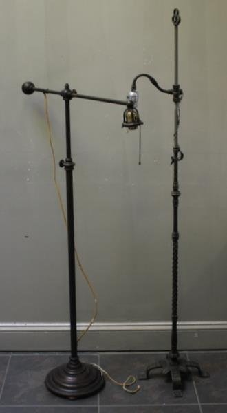 Fantastic Quality Caldwell Bronze Floor Lamp.: Together with a probably Caldwell wrought iron floor lamp. From a Manhattan estate. Dimensions: 51" high and 61" high.