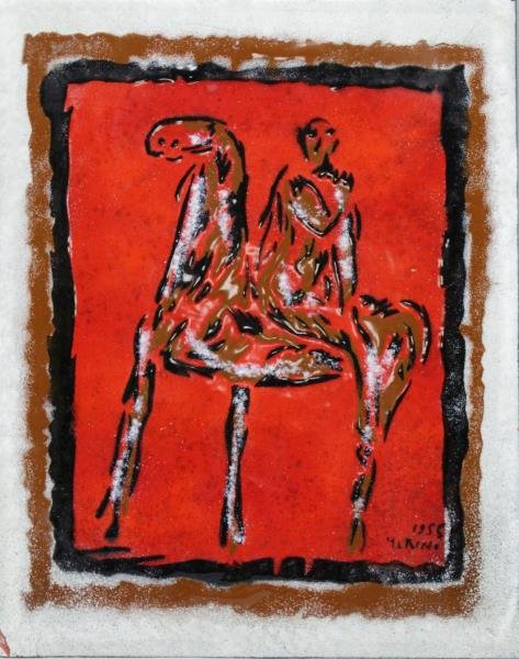 MARINI, Marino. Enamel on Copper. Horse and Rider.: Signed and dated 1955 lower right. Marino Marini (Italian, 1901 - 1980). From a Mystic, CT location. Dimensions: 10" high x 8" wide.