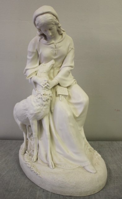 MILLER, F.M. "Emily and the Doe of Rylestone",: Large Copeland Parian Porcelain Figure. Marked Copeland, F.M. Miller and Marion of Rylestone. From a Bedford Hills, NY estate. Please visit Clarkeny.com for additional images.