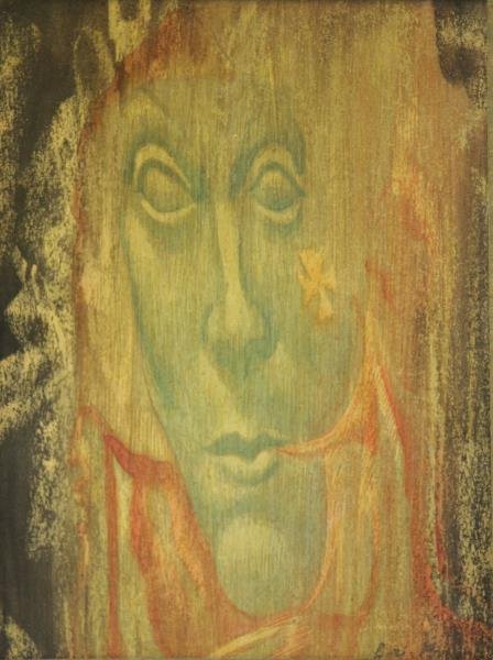 MARGO, Boris. Watercolor on Paper. Surrealist Head: Signed lower right, inscribed verso. Boris Margo (b. Ukraine, active in New York, 1902 - 1995). From a Queens, NY estate. Dimensions: 10" high x 8" wide. Condition: Good.