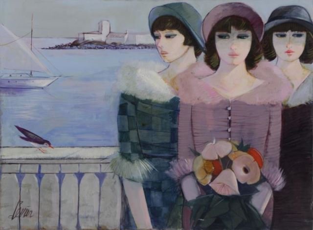 LEVIER, Charles. Oil on Canvas. Three Women on a (1 of 6)