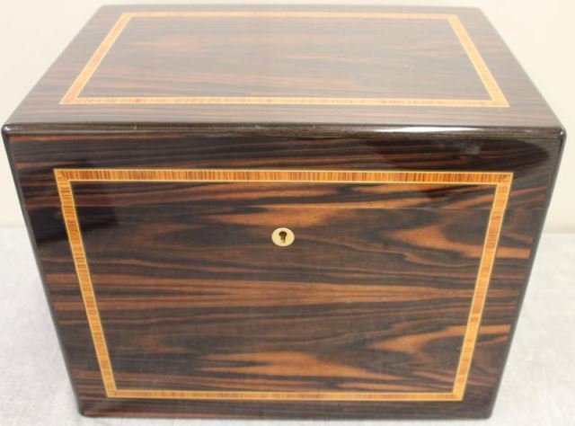 Hine Grande Champagne Cognac In An Elie Bleu: Rosewood & Inlaid Presentation Case # 214 .. Dimensions: 13"W x 9.25"D x 10.5"H Condition: no cork stopper just glass . Opened at some stage .