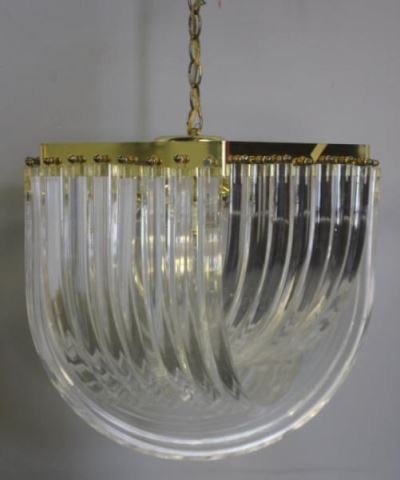 Large 1970s Brass and Lucite Ribbon Chandelier. (1 of 6)