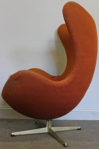 Early Arne Jacobsen For Fritz Hansen Egg Chair.: Midcentury. Complete early Fritz Hansen Label. All feet intact and present. Original Fabric. From a Park Row - Manhattan, NY estate. Dimensions: 35" w x 35" d x 41.5" h. Condition: Missing cushion and