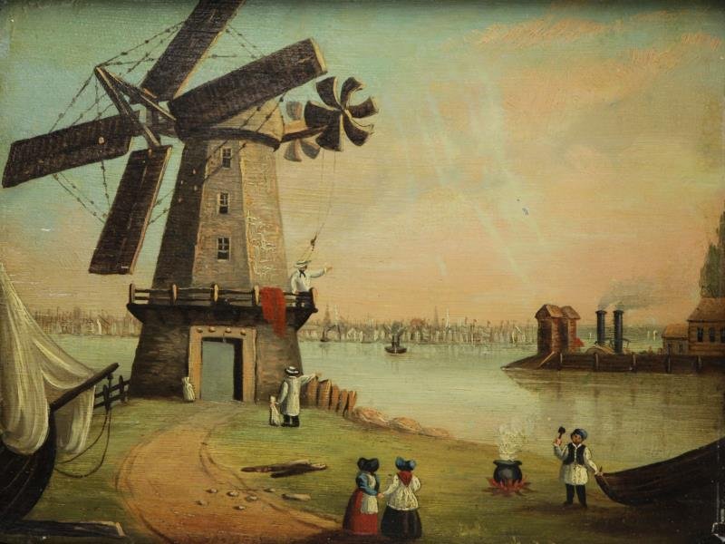 Primitive 19th C. Oil on Panel. New York Harbor, (1 of 6)