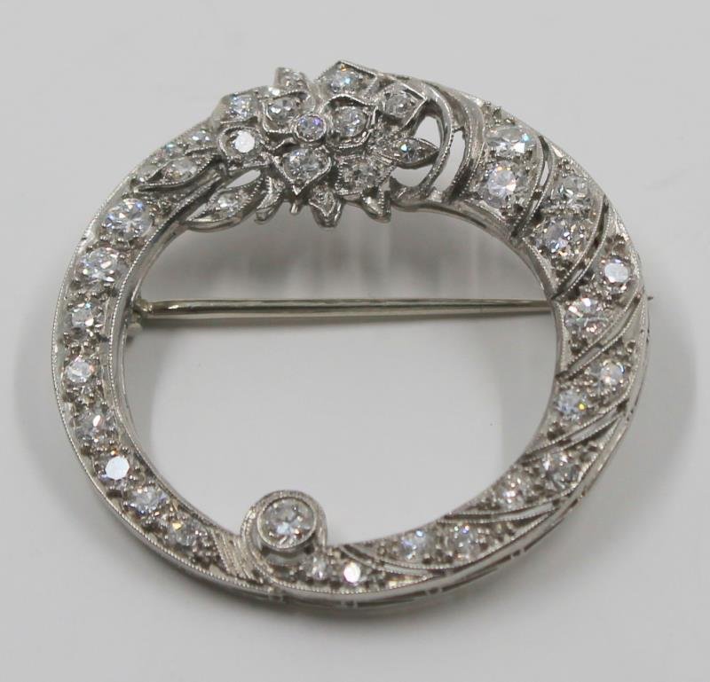 JEWELRY. Platinum and Diamond Art Deco Floral (1 of 5)