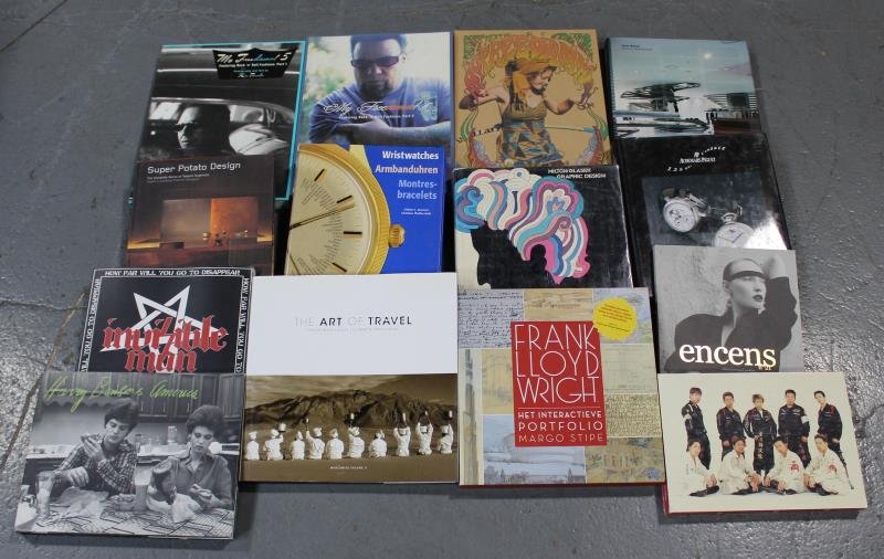 Lot of 14 Books.: #1: Frank Lloyd Wright, Interactive Portfolio, #2: Super Potato Design, #3: The Art of Travel, #4: Invisible Man, #5: Encens, #6: Invisible Man, #7: Kamikaze Spirit, #8:. Mr. Freedamn, 4, #9: Mr. Free