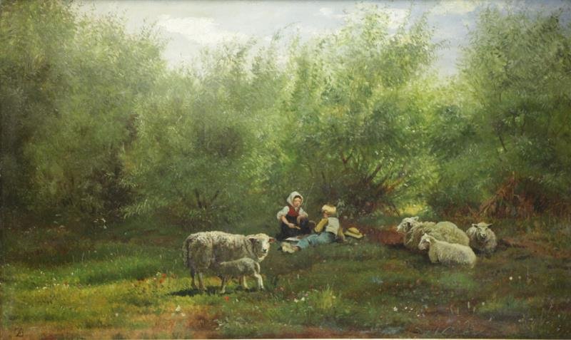 Monogrammed 19th C. Oil. Child and Sheep in (1 of 7)