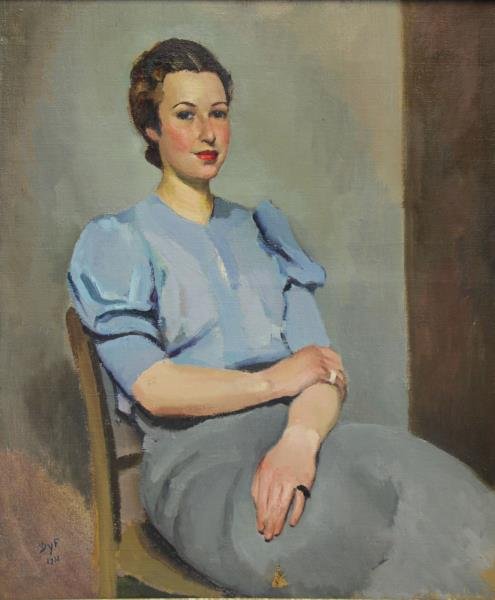 DYF, Marcel. Oil on Canvas. 1934 Portrait of a: Woman in a Blue Blouse. Signed and dated lower left. Marcel Dyf (French, 1899 - 1985). The authenticity of this work has been confirmed by Ms. Claudine Dyf. From a Brooklyn, NY estate. Dimensions: 25.