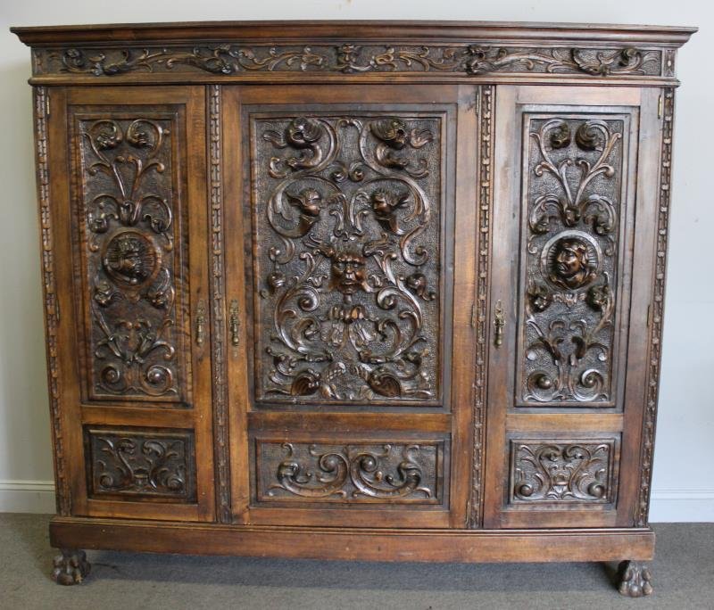 Antique Highly Carved Continental Cabinet. (1 of 10)