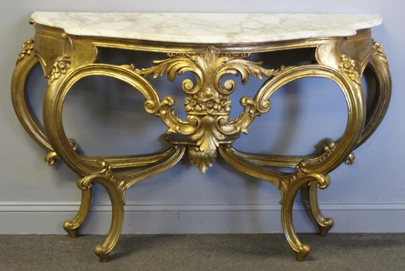 Giltwood Louis XV Style Marble Top Console. (1 of 6)