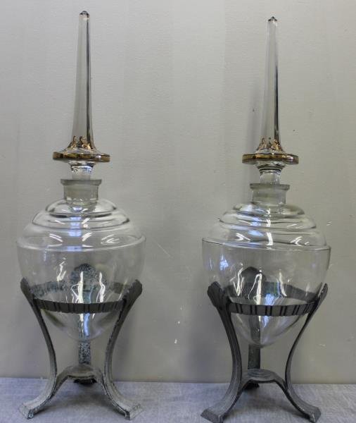 Pair of Lidded Antique Apothecary Jars on Stands. (1 of 6)