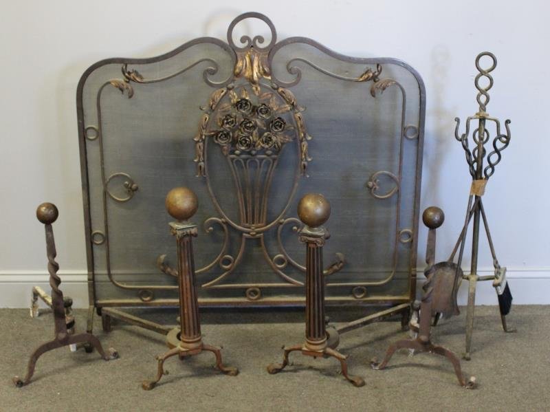 Iron Fire Screen, Andirons and Fireplace Tools. (1 of 7)